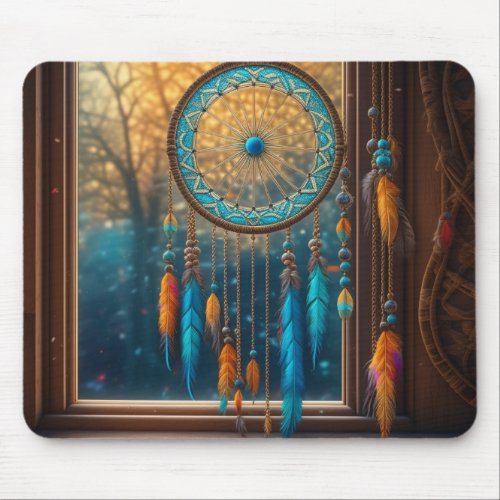 Dreamcatcher in a Window Fall Leaves Mouse Pad