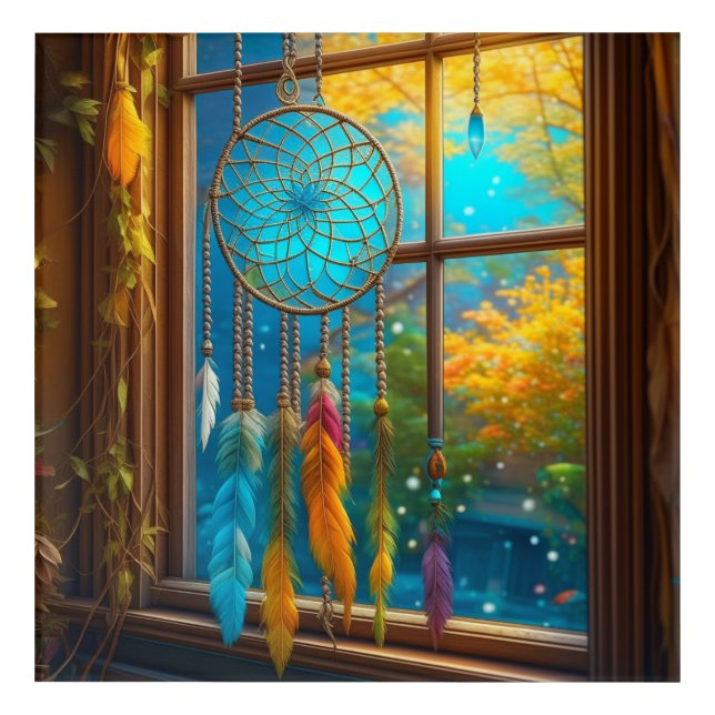 Dreamcatcher in Window Boho Acrylic Print (Front)