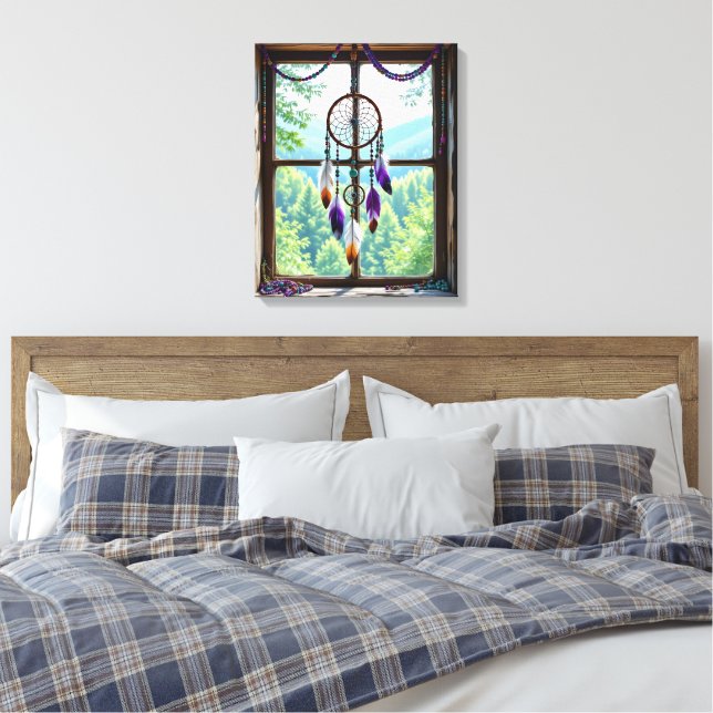 Dreamcatcher in Window | Boho Art Canvas Print (Insitu(Bedroom))