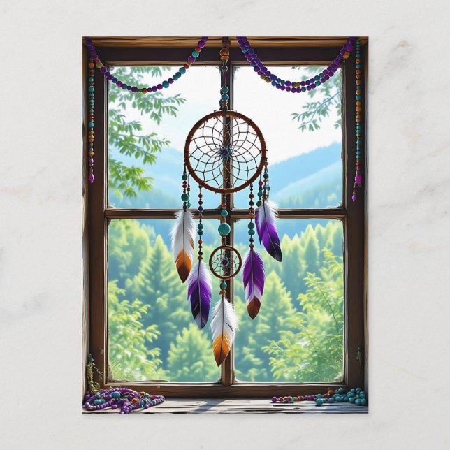 Dreamcatcher in Window | Boho Art Postcard (Front)