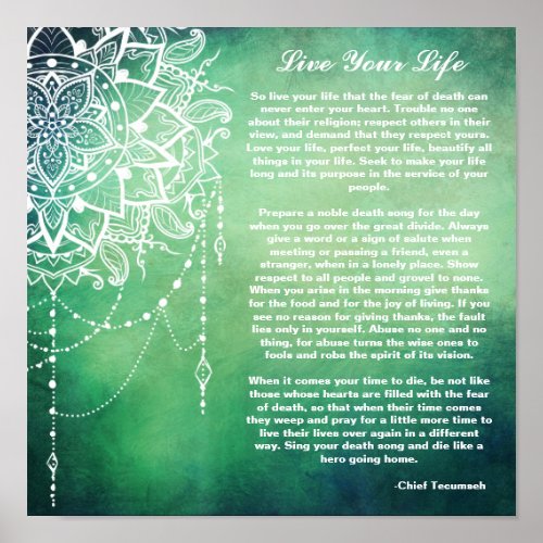 Dreamcatcher Live Your Life Native American Poem Poster