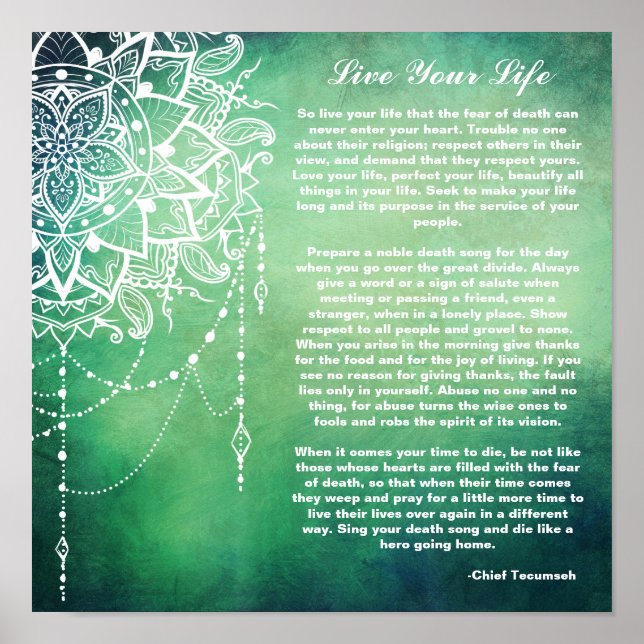 Dreamcatcher, Live Your Life Native American Poem Poster (Front)