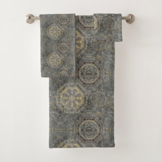 Dreamcatcher mandala grey yellow bath towel set