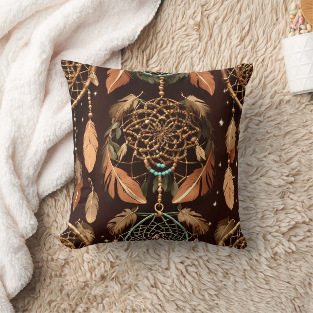 Dreamcatcher Necklace with Feathered Simplicity Throw Pillow (Blanket)