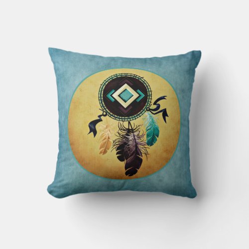 Dreamcatcher On a Blue Grunge Background Throw Pillow