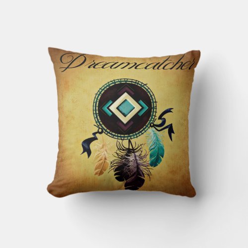 Dreamcatcher On a Golden Grunge Background Throw Pillow