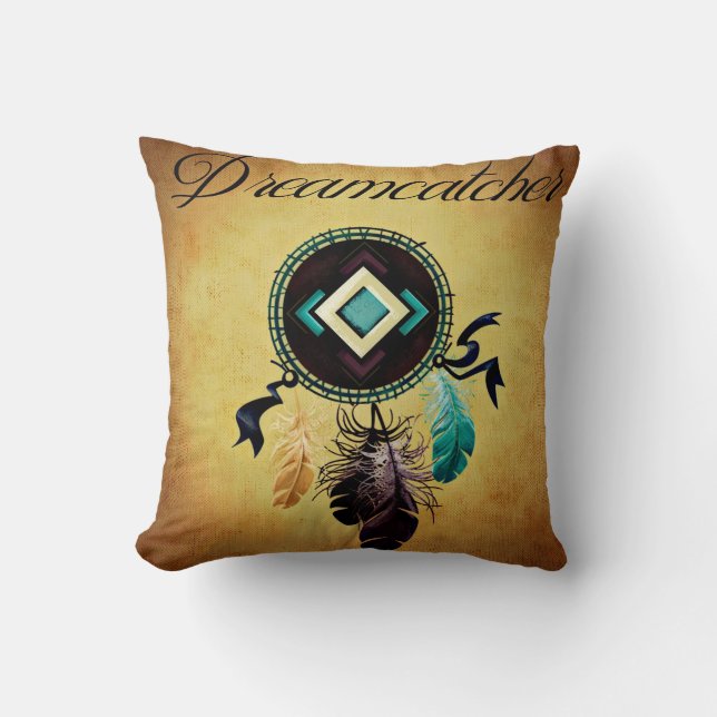 Dreamcatcher On a Golden Grunge Background Throw Pillow (Front)