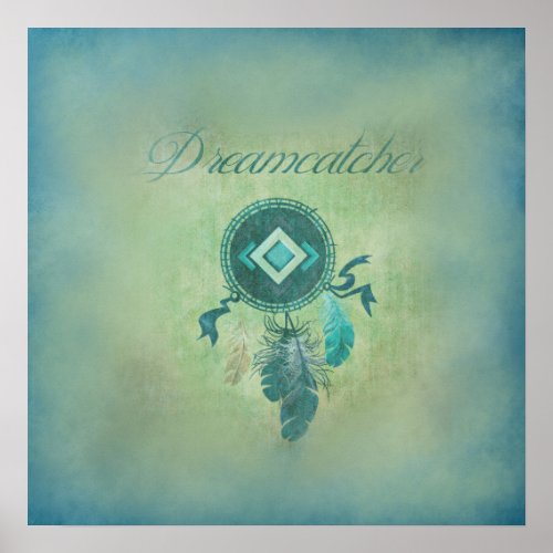 Dreamcatcher On a Misty Green Background Poster