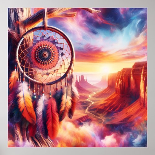 Dreamcatcher Over a Surreal Southwestern Canyon Poster