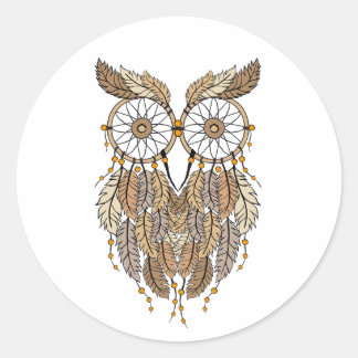 dreamcatcher owl, tribal dream catcher classic round sticker