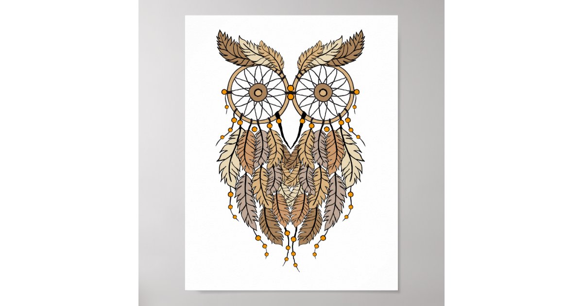 dreamcatcher owl, tribal dream catcher poster | Zazzle