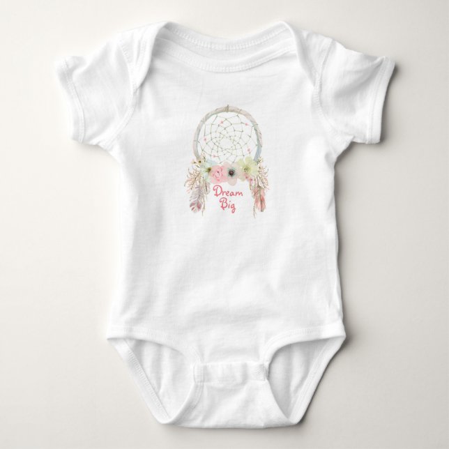 Dreamcatcher pink pastel dream big baby baby bodysuit (Front)