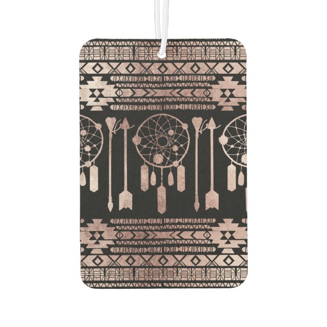 Dreamcatcher Rose Gold Tribal Aztec on Black Air Freshener (Back)