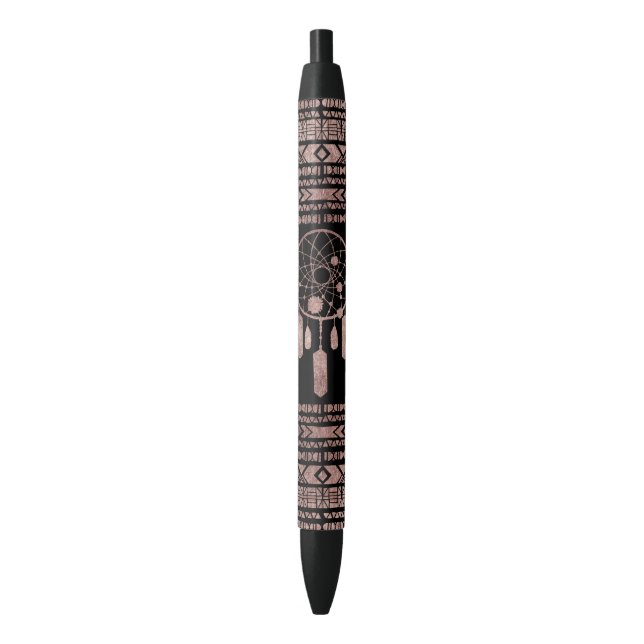 Dreamcatcher Rose Gold Tribal Aztec on Black Pen (Front Vertical)