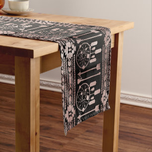 Dreamcatcher Rose Gold Tribal Aztec on Black Short Table Runner