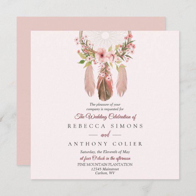 Dreamcatcher | Simple Square Wedding Invitation (Front/Back)