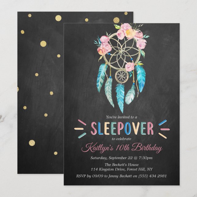 Dreamcatcher Sleepover Any Age Birthday Party Invitation (Front/Back)