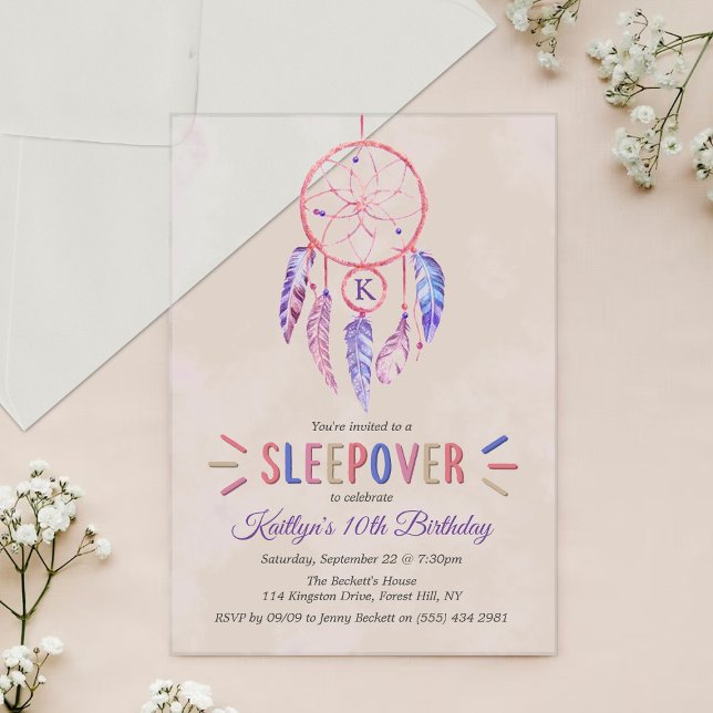 Dreamcatcher Sleepover Birthday Party Acrylic Invitations (Creator Uploaded)