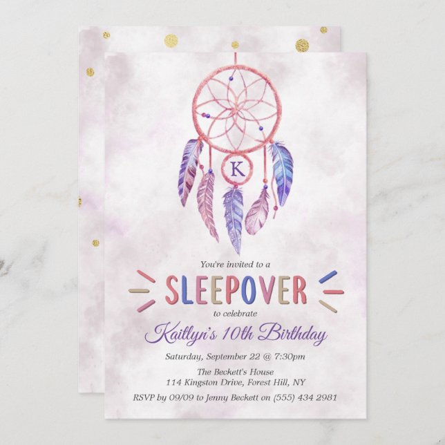 Dreamcatcher Sleepover Birthday Party Invitations (Front/Back)