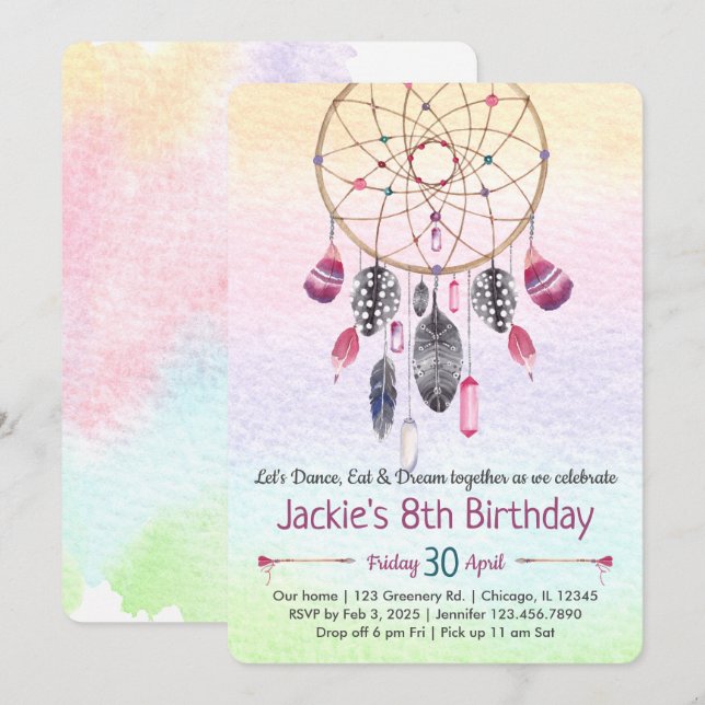 Dreamcatcher Slumber Party Birthday Invitation (Front/Back)