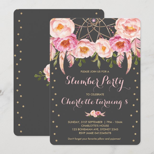 Dreamcatcher Slumber Party Birthday Sleepover Invitation (Front/Back)