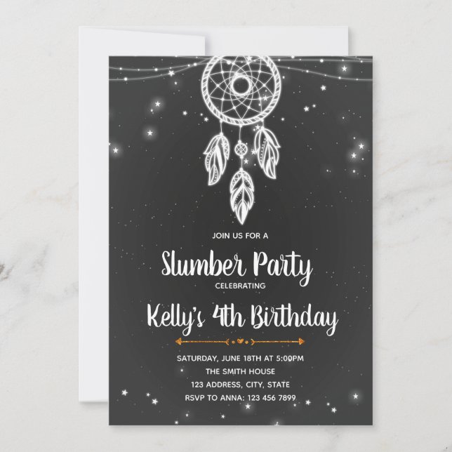 Dreamcatcher slumber party invitation (Front)