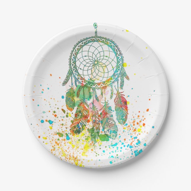 Dreamcatcher splatter paper plates (Front)