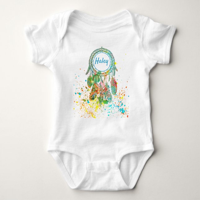 Dreamcatcher splatter personalized  baby bodysuit (Front)