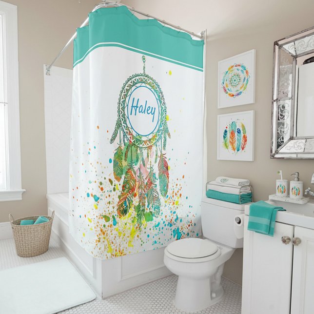 Dreamcatcher splatter personalized  shower curtain (Creator Uploaded)