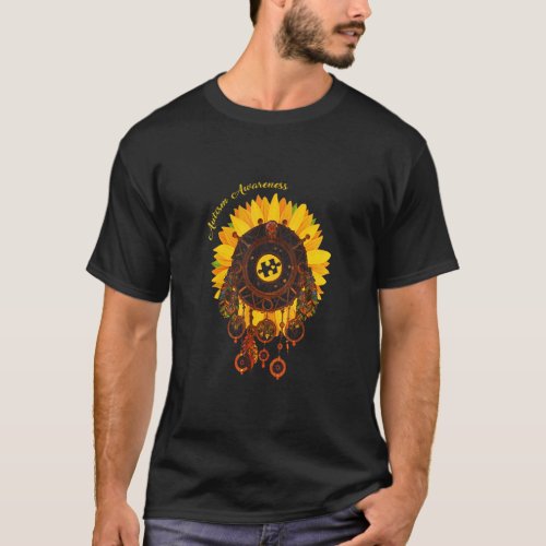 Dreamcatcher Sunflower Autism Awareness Puzzle Pie T_Shirt