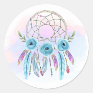 Dreamcatcher Watercolor Feathers Rustic Boho Chic Classic Round Sticker
