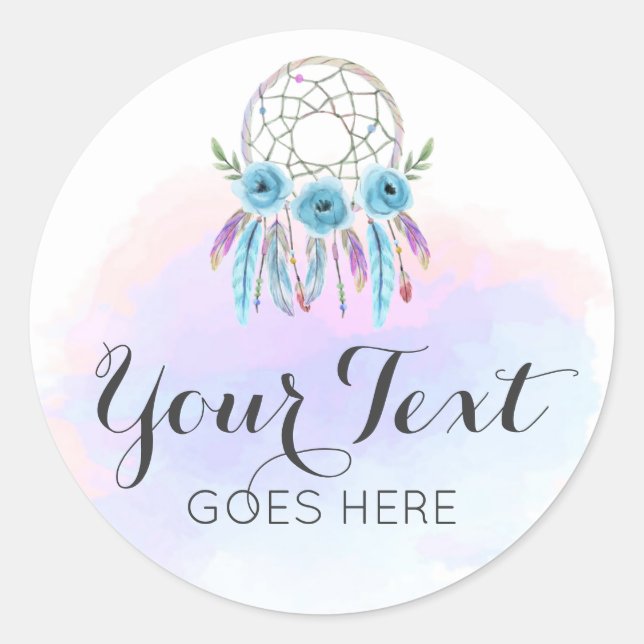 Dreamcatcher Watercolor Feathers Rustic Boho Chic Classic Round Sticker (Front)