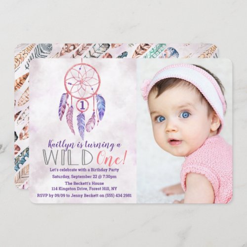 Dreamcatcher Wild One Photo Birthday Invitations