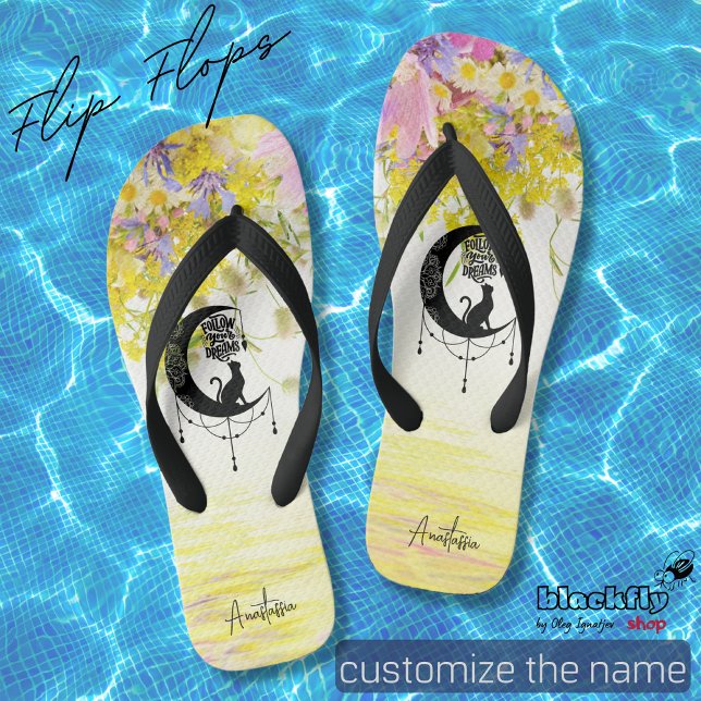 Dreamcatcher with cat | Follow your dreams beach Flip Flops (Creator Uploaded)
