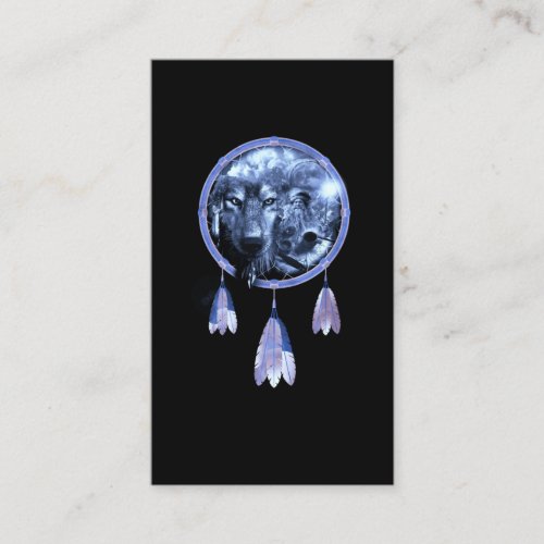 Dreamcatcher Wolf Moon Native American Wolves Business Card