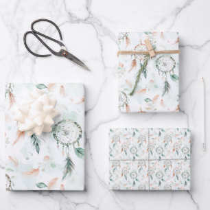 Dreamcatchers and Feathers Pastel Wrapping Paper Sheets