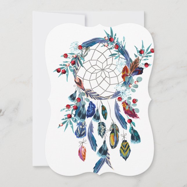 Dreamcatchers and watercolor feathers.  note card (Front)