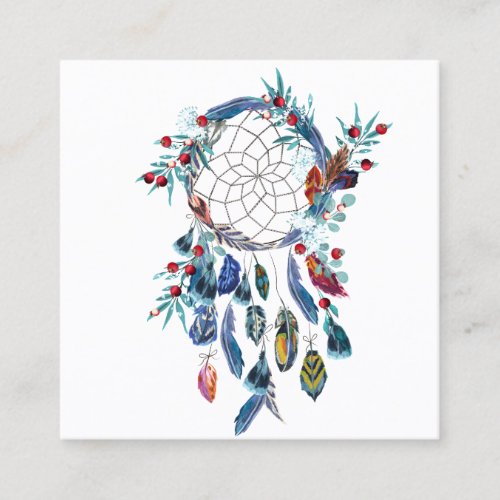 Dreamcatchers and watercolor feathers  square business card
