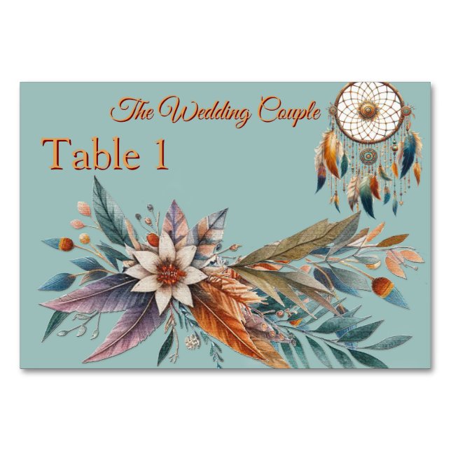 Dreamcatchers in a Bohemian theme Table Number (Front)