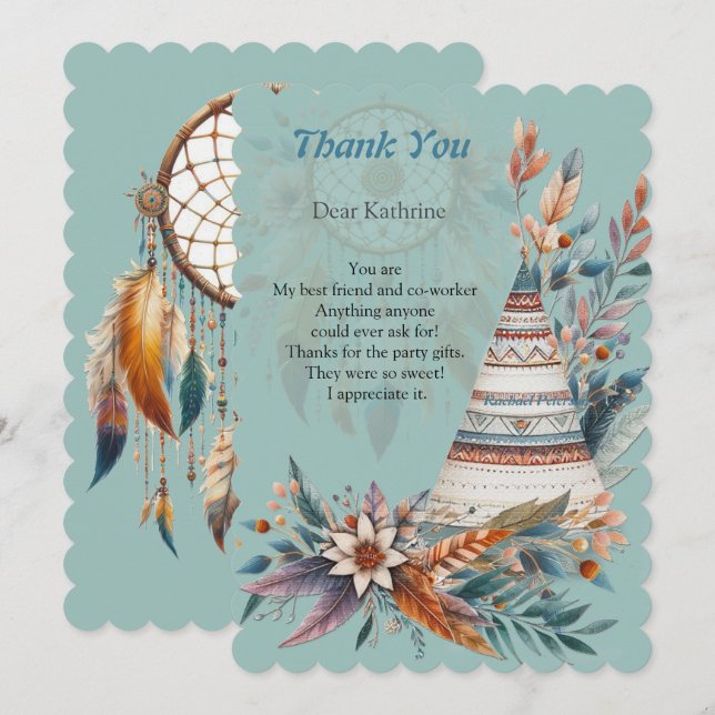 Dreamcatchers in a Bohemian theme Thank You Card (Front/Back)