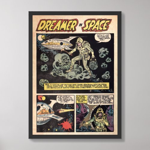 Dreamer in Space Vintage Cosmic Adventure Comics Framed Art