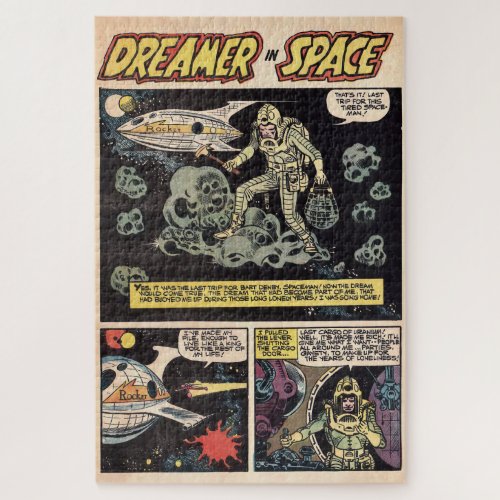 Dreamer in Space Vintage Cosmic Adventure Comics Jigsaw Puzzle