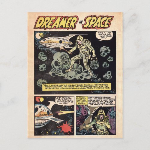 Dreamer in Space Vintage Cosmic Adventure Comics Postcard