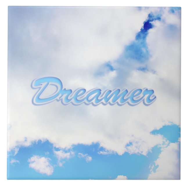 Dreamer Puffy White Clouds and Blue Sky Ceramic Tile (Front)