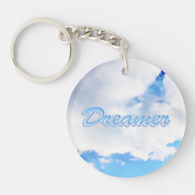 Dreamer Puffy White Clouds and Blue Sky Keychain (Front)