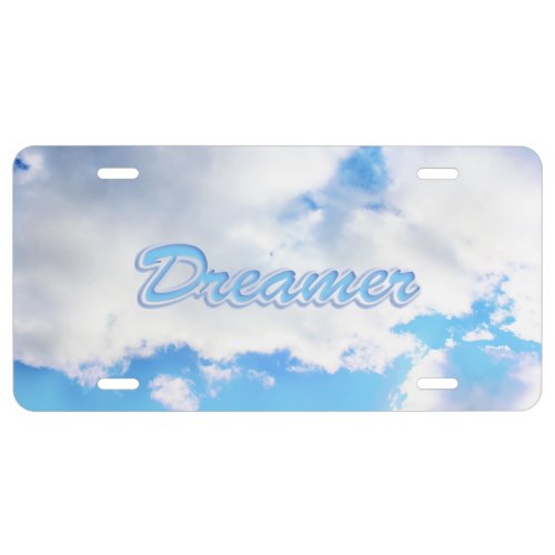 Dreamer Puffy White Clouds and Blue Sky License Plate