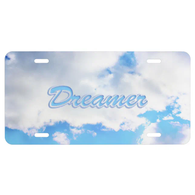シェリー Dreamer Puffy White Clouds and Blue Sky License Plate | Zazzle