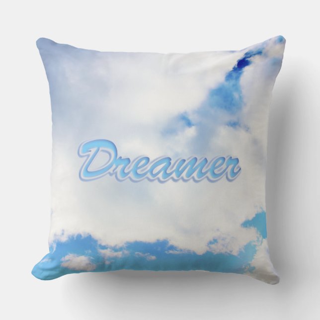 Dreamer Puffy White Clouds and Blue Sky Throw Pillow (Front)