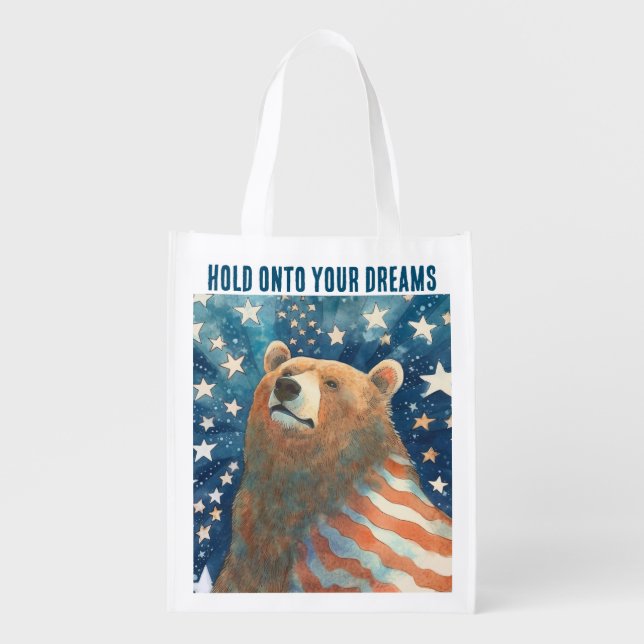 Dreamer Stars and Stripes Bear Grocery Bag (Front)
