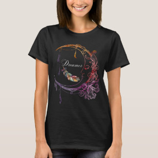 "Dreamer's Delight, Colorful Moon and Feather" T-Shirt